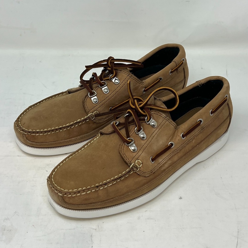 Polo Sport‎ Ralph Lauren Boat Shoes Tan Leather Moc Toe Beige Men's 10D VTG NEW